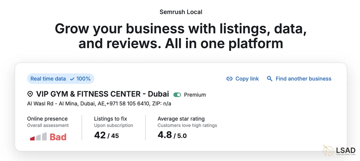 Semrush Local report inspecting GBP in Semrush Local tool